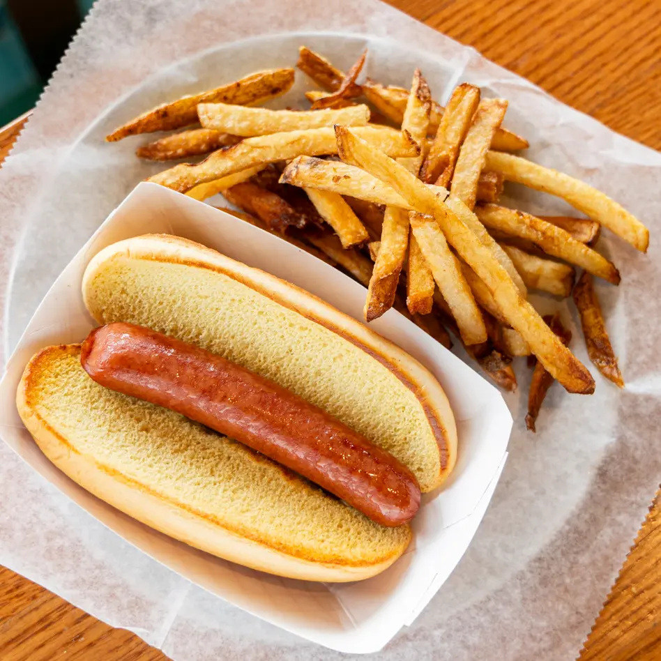 The kids hot dog and fresh side is featured on our scratch-made menu
